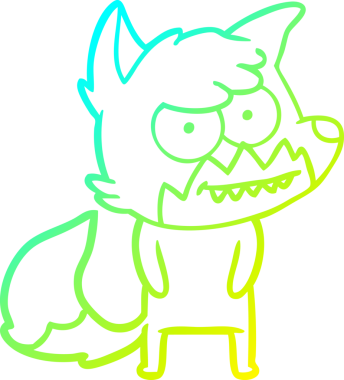 Bir insan tarafından çizilmiş sırıtan bir tilkinin soğuk çizgi çizimi