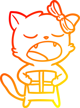 İnsan tarafından çizilmiş bir çizgi film kedisinin sıcak gradyan çizimi.