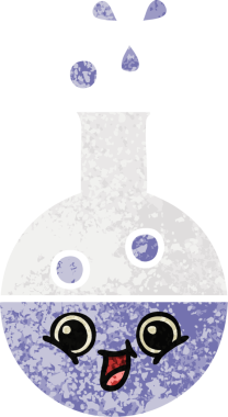 Bir insan tarafından çizilen test tüpünün retro çizim stili karikatürü