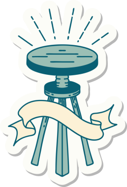 Dövme stili tahta bir tabure. Bir insan tarafından çizilmiş.