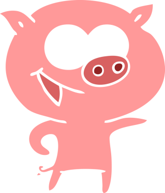 Bir insan tarafından çizilmiş neşeli domuz düz renkli çizgi film.