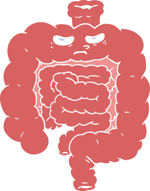 Bir insan tarafından çizilmiş düz renkli karikatür bağırsakları.