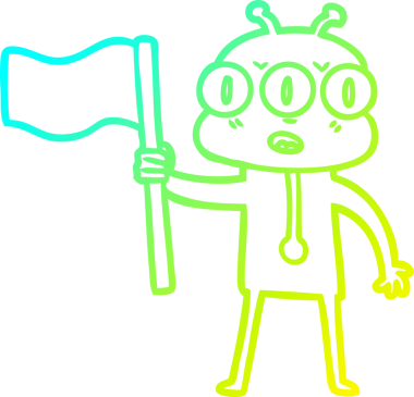 Bir insan tarafından çizilmiş üç gözlü uzaylı bayrağının soğuk eğim çizgisi.