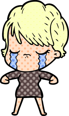 Bir insan tarafından çizilmiş ağlayan çizgi film kadını.