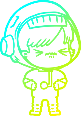 Bir insan tarafından çizilmiş soğuk gradyan çizgili astronot kadın çizimi.