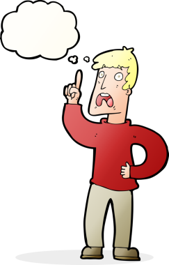 Bir insan tarafından çizilmiş düşünce baloncuğuyla ilgili şikayeti olan çizgi film adamı.