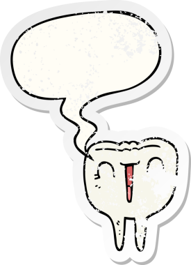 çizgi film mutlu dişi konuşma baloncuğu bir insan tarafından çizilmiş sıkıntılı eski bir çıkartma