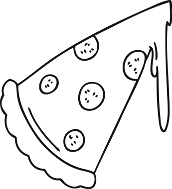 Bir insan tarafından çizilmiş tuhaf bir pizza dilimi.