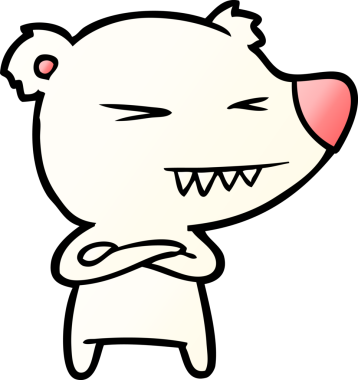 Bir insan tarafından çizilmiş kolları katlanmış kızgın kutup ayısı çizgi filmi.