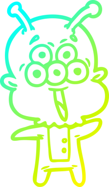 Bir insan tarafından çizilen mutlu çizgi film uzaylısının soğuk gradyan çizgisi