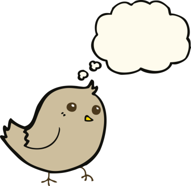 Bir insan tarafından çizilmiş düşünce baloncuklu çizgi film kuşu.