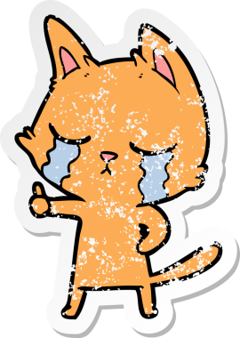 Bir insan tarafından çizilmiş ağlayan bir çizgi film kedisinin sıkıntılı çıkartması.