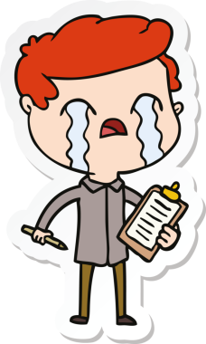 Bir insan tarafından çizilmiş ağlayan bir karikatür satıcısının çıkartması.