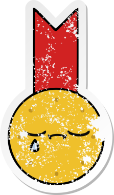 Bir insan tarafından çizilmiş şirin bir altın madalyanın sıkıntılı çıkartması.