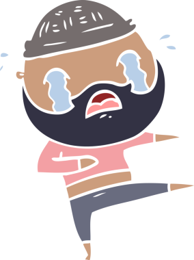 Düz renkli çizgi film sakallı dansçı bir insan tarafından çizilmiş.