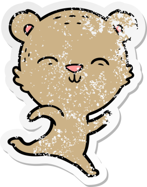 Bir insan tarafından çizilmiş mutlu çizgi film ayısının sıkıntılı çıkartması.