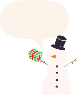 bir insan tarafından çizilmiş, konuşma baloncuklu kardan adam.