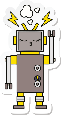 Bir insan tarafından çizilmiş şirin çizgi film robotunun çıkartması.