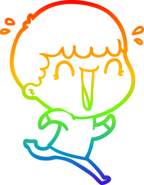 Gökkuşağı gradyan çizimi bir insan tarafından çizilen gülen bir çizgi film adamı çizimi