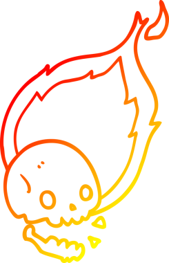 Ürkütücü bir çizgi film karakteri, bir insan tarafından çizilmiş alevli kafatası.