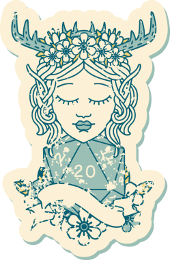 Retro Dövme Tarzı Elf Druid Bir insan tarafından çizilmiş doğal yirmi zar ile