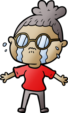 Bir insan tarafından çizilmiş gözlüklü, ağlayan bir kadın.