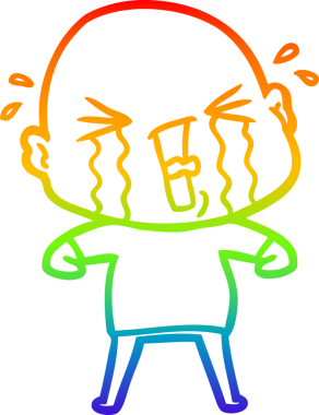 Bir insan tarafından çizilmiş ağlayan kel bir adamın çizgi çizimi.