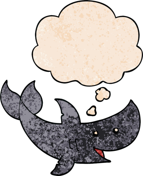 Düşünce baloncuğu olan çizgi film köpekbalığı bir insan tarafından çizilmiş.