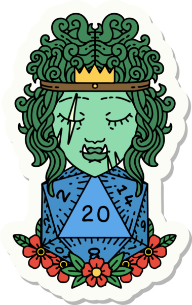 Bir insan tarafından çizilmiş 20 zarlı yarı ork barbarının çıkartması.