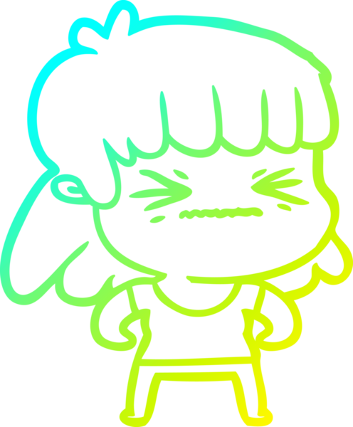 Bir insan tarafından çizilmiş kızgın bir kızın soğuk çizgi çizimi.