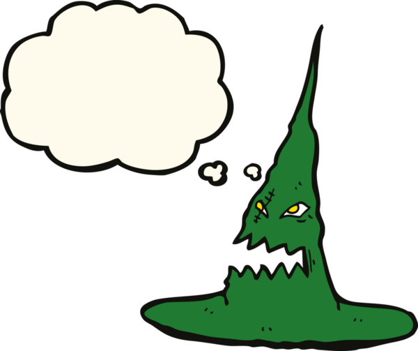 Bir insan tarafından çizilmiş düşünce baloncuklu tuhaf cadı şapkası.