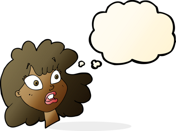 Bir insan tarafından çizilen düşünce baloncuğuyla kadın yüzü şok edildi.