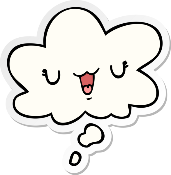 Düşünce baloncuklu şirin mutlu çizgi film yüzü bir insan tarafından çizilmiş çıkartma gibi.