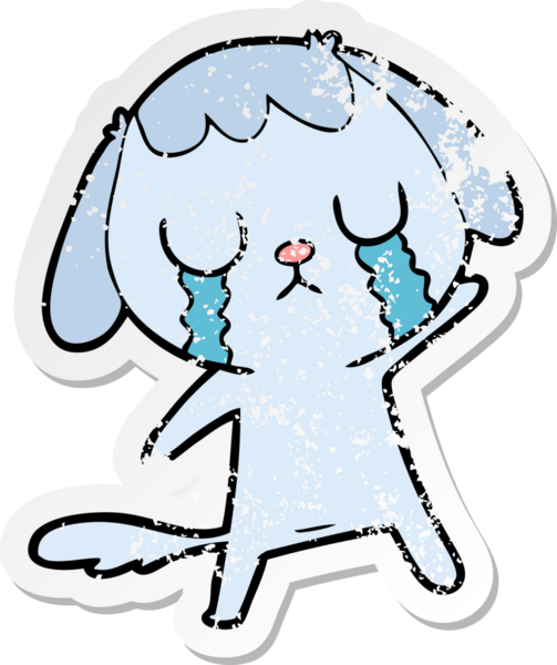 Bir insan tarafından çizilmiş ağlayan şirin bir köpeğin sıkıntılı çıkartması.