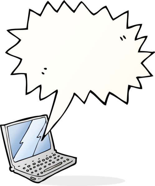 Bir insan tarafından çizilmiş konuşma balonlu dizüstü bilgisayar.