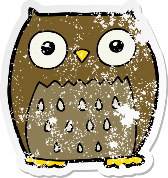 Bir insan tarafından çizilmiş karikatür baykuşunun sıkıntılı çıkartması