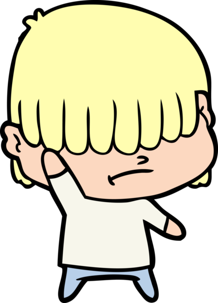 Bir insan tarafından çizilmiş dağınık saçlı çizgi film çocuğu.