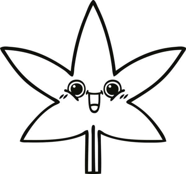 Bir insan tarafından çizilmiş marihuana yaprağının çizgi çizimi