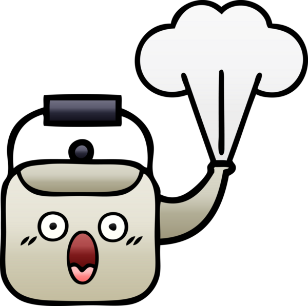 Bir insan tarafından çizilmiş dumanı tüten bir çaydanlığın gölgeli çizgi filmi.