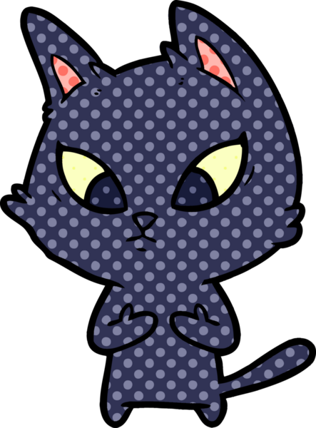 Bir insan tarafından çizilmiş kafası karışmış çizgi film kedisi.