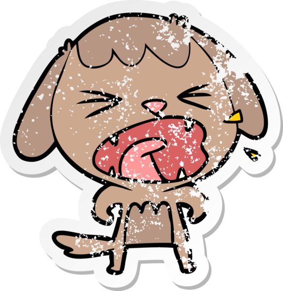 Bir insan tarafından çizilmiş şirin bir köpeğin sıkıntılı çıkartması.