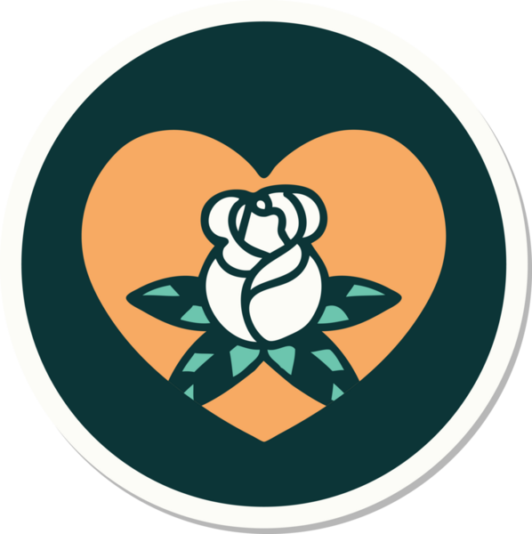 Geleneksel kalp stili dövme çıkartması ve bir insan tarafından çizilmiş çiçekler.