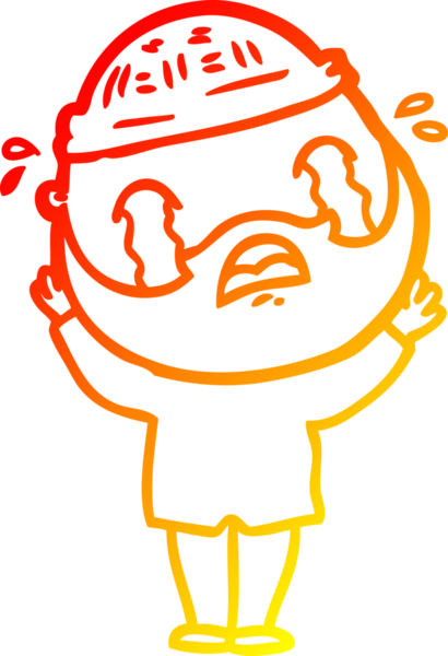 Bir insan tarafından çizilmiş ağlayan sakallı bir adamın sıcak çizgi çizimi.