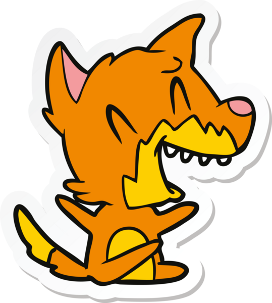 Bir insan tarafından çizilmiş gülen tilki çizgi filminin çıkartması.