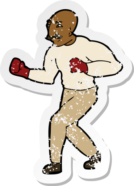 Bir insan tarafından çizilmiş bir çizgi film boksörünün gerilimli çıkartması.