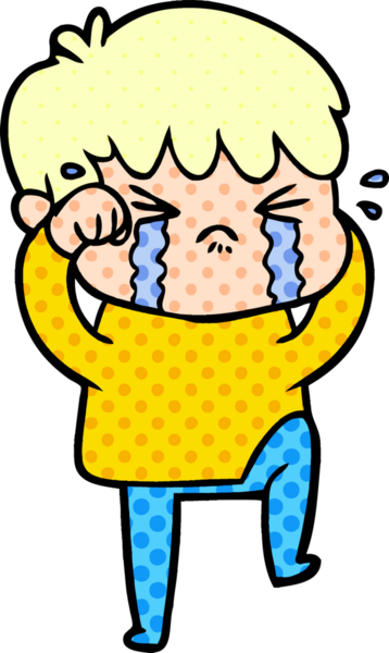 Bir insan tarafından çizilmiş ağlayan çizgi film çocuğu.