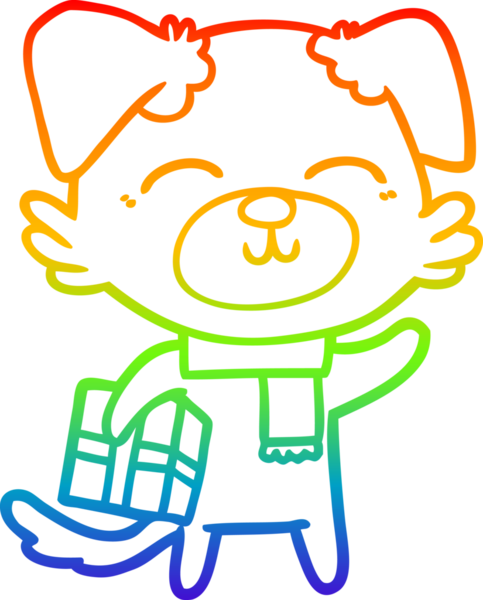 gökkuşağı gradyan çizgi çizimi bir insan tarafından çizilmiş xmas için hazır bir köpek