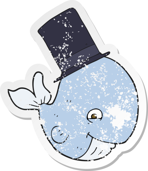 Bir insan tarafından çizilmiş silindir şapkalı bir balinanın gerilimli çıkartması.