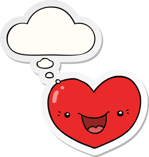 Karikatür kalp karakterini sever. Düşünce baloncuğu insan tarafından çizilmiş bir çıkartma gibidir.