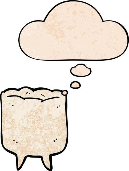 Bir insan tarafından çizilmiş grunge desenli düşünce baloncuklu çizgi film dişleri.